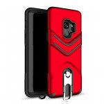 Wholesale Galaxy S9+ (Plus) Metal Hook Carry Stand Hybrid Case (Red)